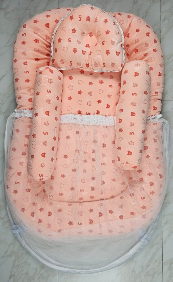 Complete Soft Baby Bed With Mosquito Net (Prited pink)
