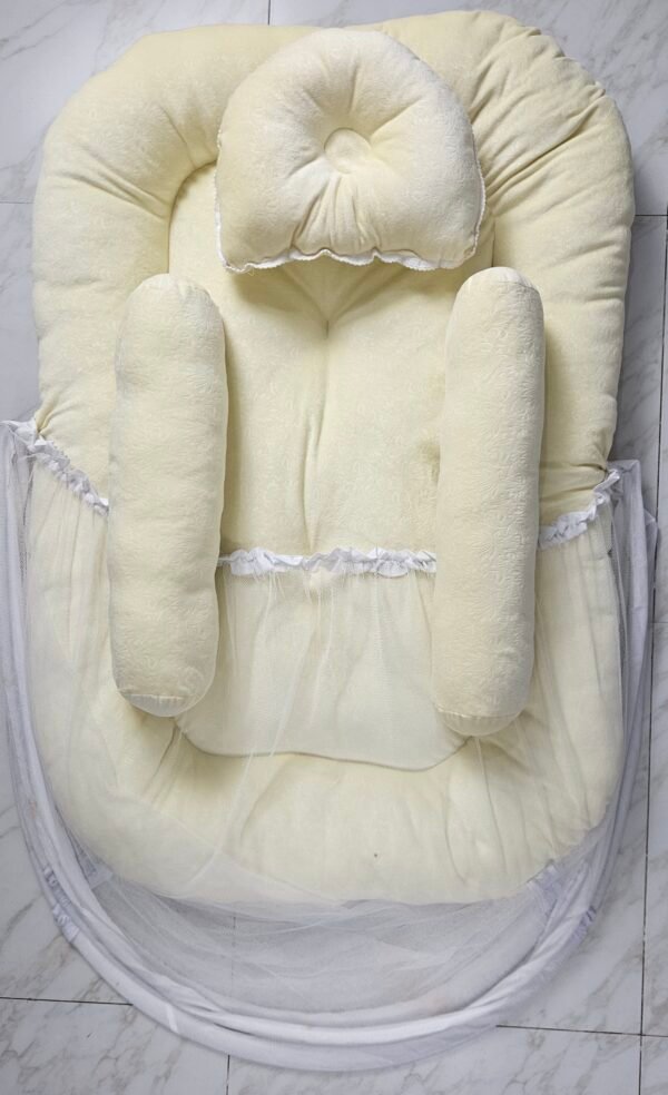 Complete Soft Baby Bed With Mosquito Net (Yellow)