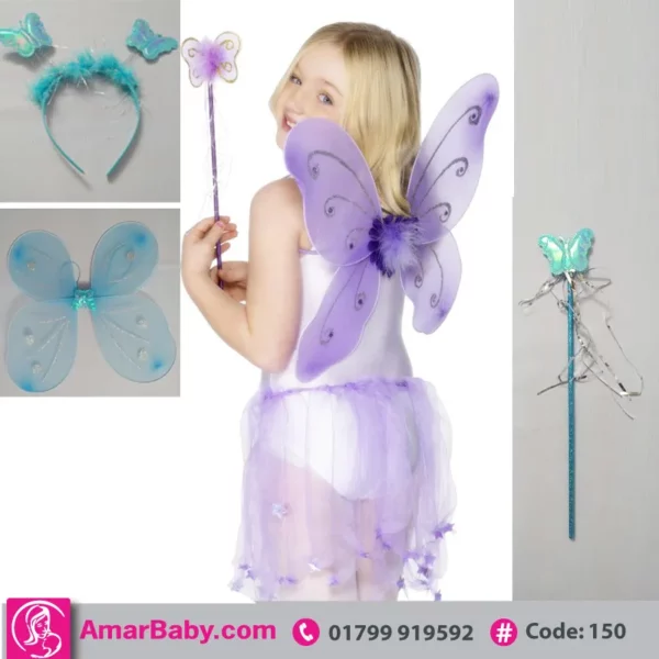 Cute Girl Kids Butterfly Wing Wand Headband 3Pcs Set