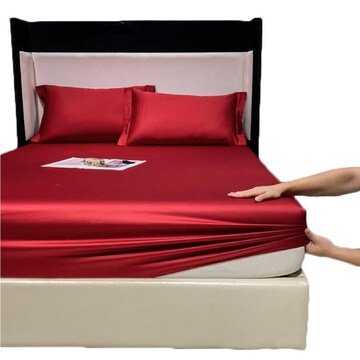 4 Pcs Satin Silk Bed Set- Scariet Red - Image 5