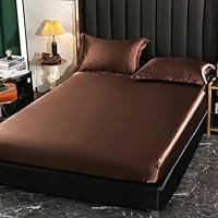 4 Pcs Satin Silk Bed Set- Dark Chocolate Brown