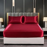 4 Pcs Satin Silk Bed Set- Scariet Red - Image 3