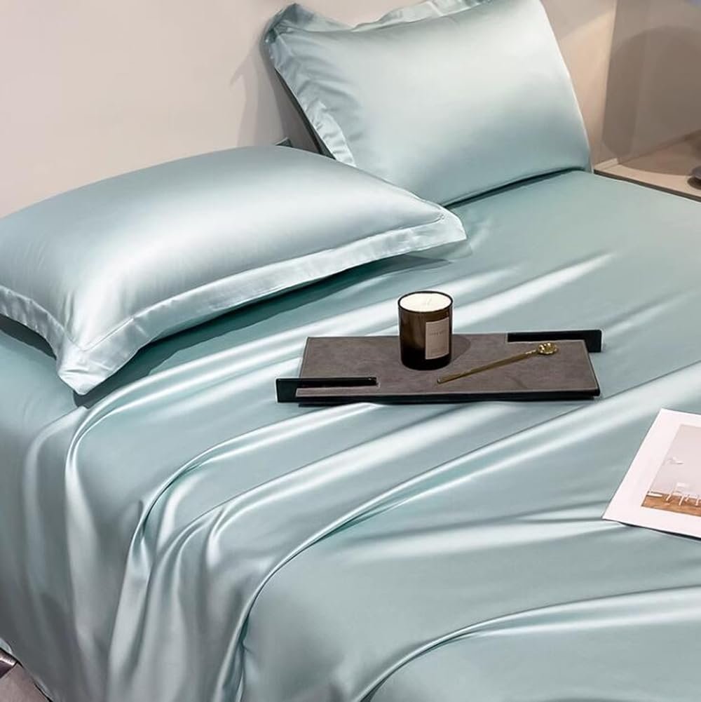 4 Pcs Satin Silk Bed Set- Ocean blue - Image 3