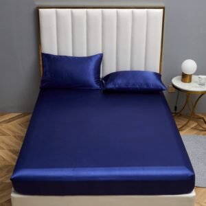 4 Pcs Satin Silk Bed Set- Navy Blue