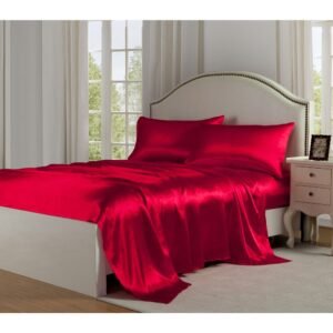 4 Pcs Satin Silk Bed Set- Red