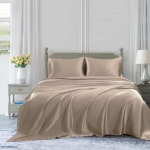 4 Pcs Satin Silk Bed Set- Sand Beige