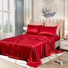 4 Pcs Satin Silk Bed Set- Red - Image 2