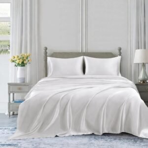 4 Pcs Satin Silk Bed Set- White